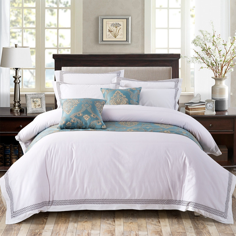 Vit 6080S 100% Bomull Pil Broderad Hotell Sovrum Lakan Set