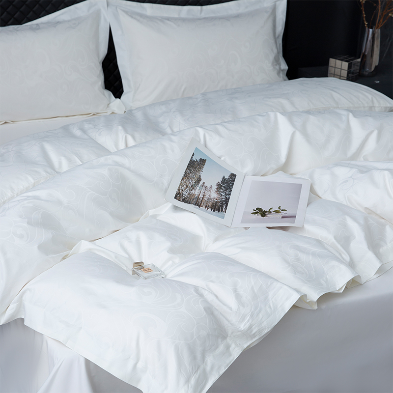 Ny Jacquard 100% Bomull Satin Vit Hotell Linne Sovrum Sängkläder Lakan Set Ny Jacquard 100% Bomull Satin Vit Hotell Linne Sovrum Sängkläder Lakan Set
