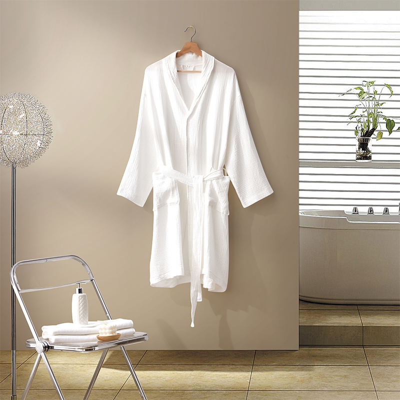 Dubbellagers Gaze Bomullstyg Sjalkrage Hotell Badrock Dubbellagers Gaze Bomullstyg Sjalkrage Hotell Badrock