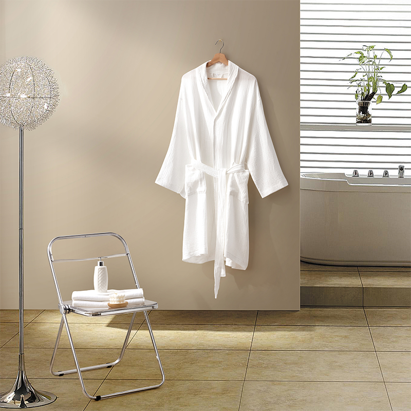 Dubbellagers Gaze Bomullstyg Sjalkrage Hotell Badrock Dubbellagers Gaze Bomullstyg Sjalkrage Hotell Badrock