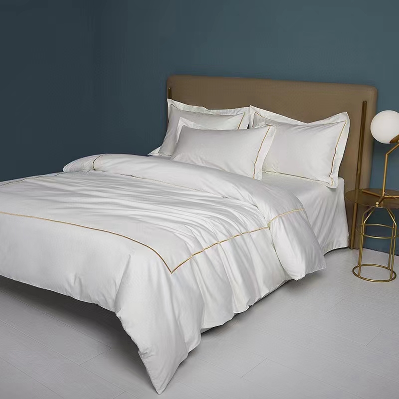Enkellinjebroderi 100 % bomull Vit 300TC Lakanset påslakan Enkellinjebroderi 100 % bomull Vit 300TC Lakanset påslakan