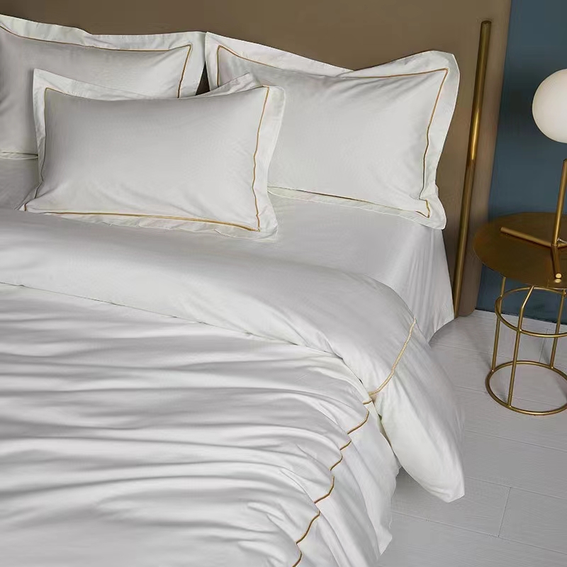 Enkellinjebroderi 100 % bomull Vit 300TC Lakanset påslakan Enkellinjebroderi 100 % bomull Vit 300TC Lakanset påslakan
