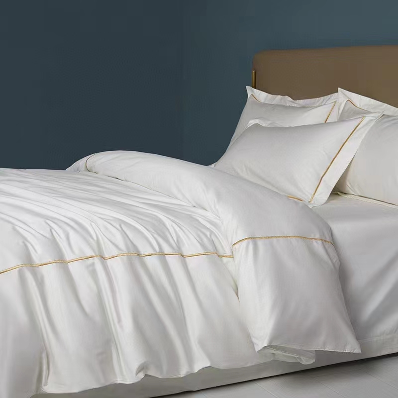 Enkellinjebroderi 100 % bomull Vit 300TC Lakanset påslakan Enkellinjebroderi 100 % bomull Vit 300TC Lakanset påslakan