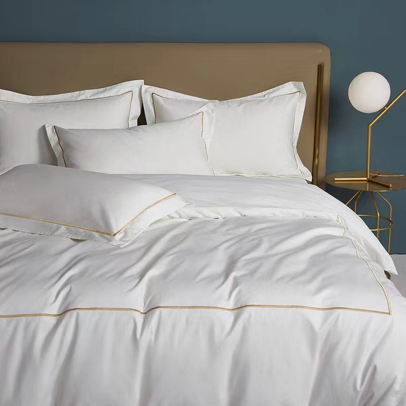 Enkellinjebroderi 100 % bomull Vit 300TC Lakanset påslakan Enkellinjebroderi 100 % bomull Vit 300TC Lakanset påslakan